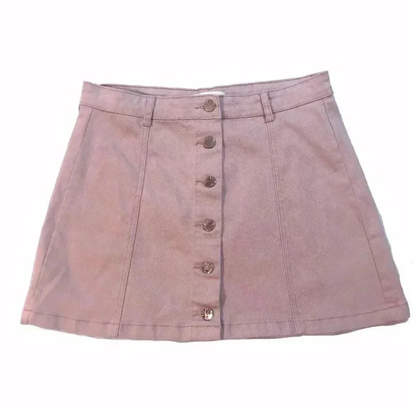 Forever 21 Button Up Mini Skirt Light Pink Ballerina Pink Women's Size 27 - Picture 1 of 7